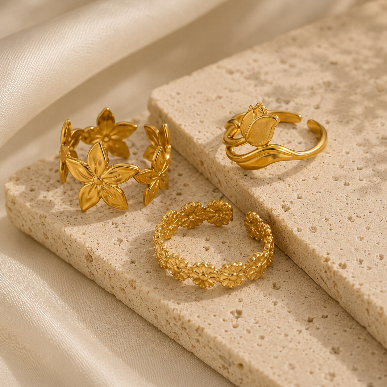 Flower Trio Ring Set